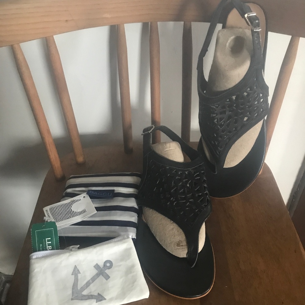 Black Leather Sandals  (9-9.5) Tote, Coin Purse